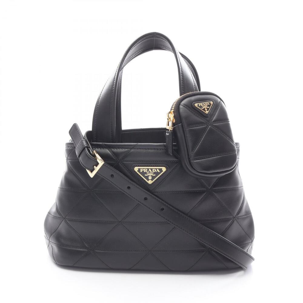 Prada Vitello triangle stitched shoulder bag black leather